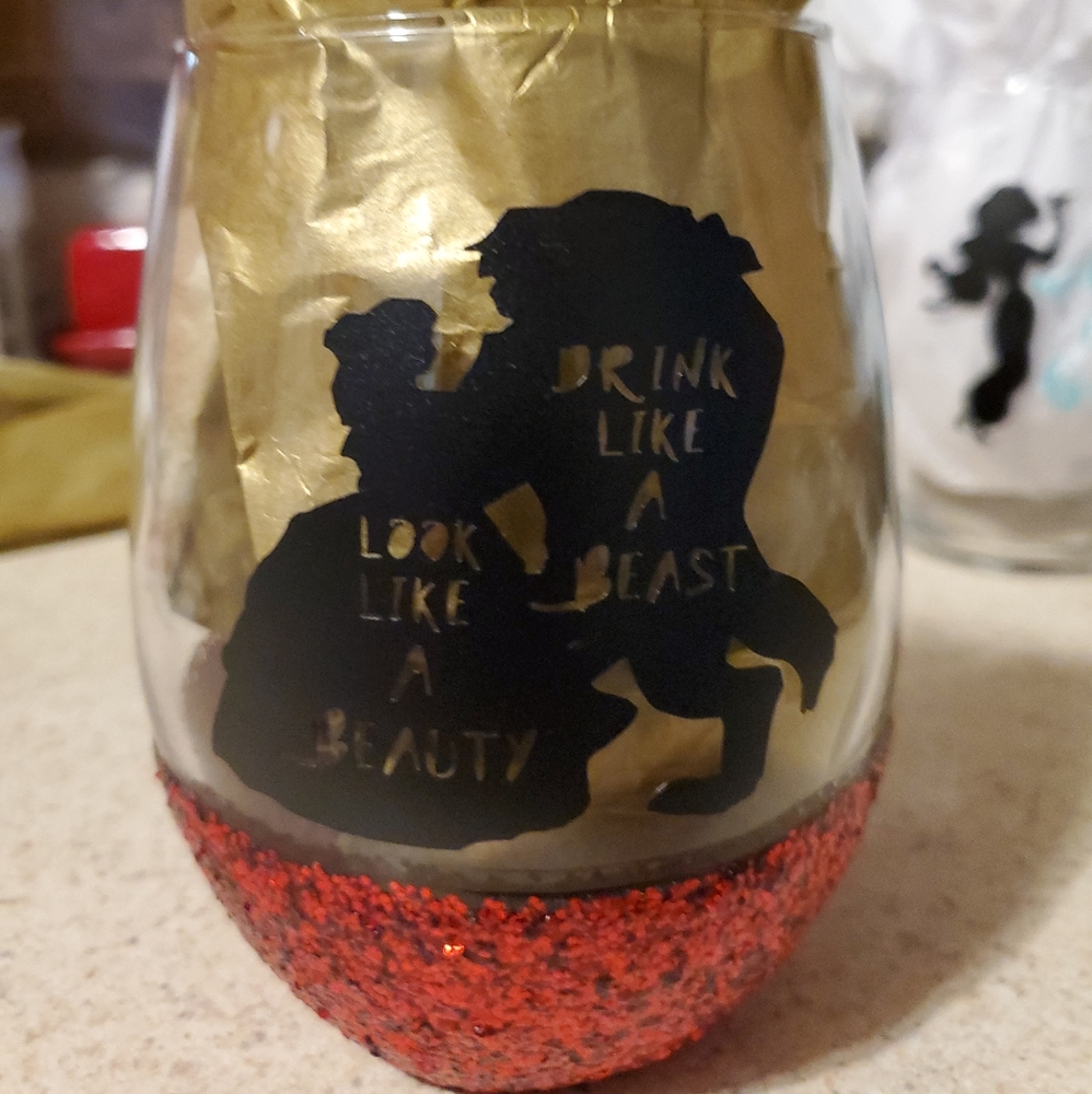 Beauty and the beast wine glass